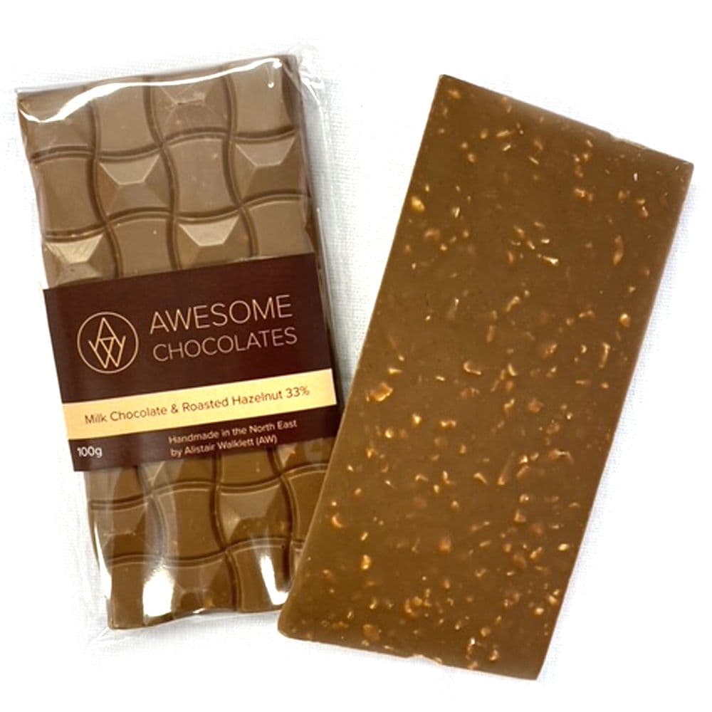 Milk chocolate, roasted hazelnut 35%: Awesome Chocolates (100g)